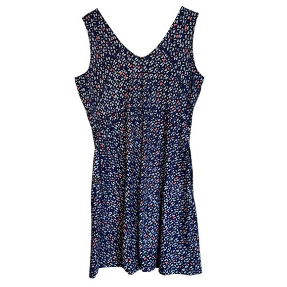 Title Nine Dream V Neck Dress Wild Waves Geometric Print Navy Blue Travel Size L - Picture 2 of 11